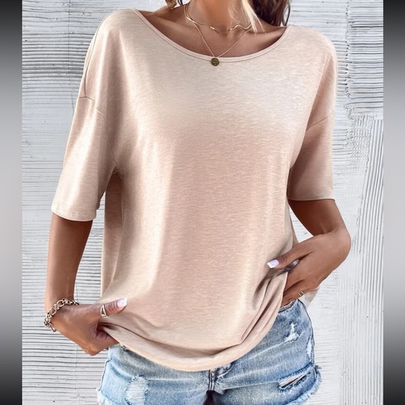 Classic Loose Fit Cut Out Back Batwing Sleeve Tee T Shirt Top Blouse Black - Picture 3 of 6